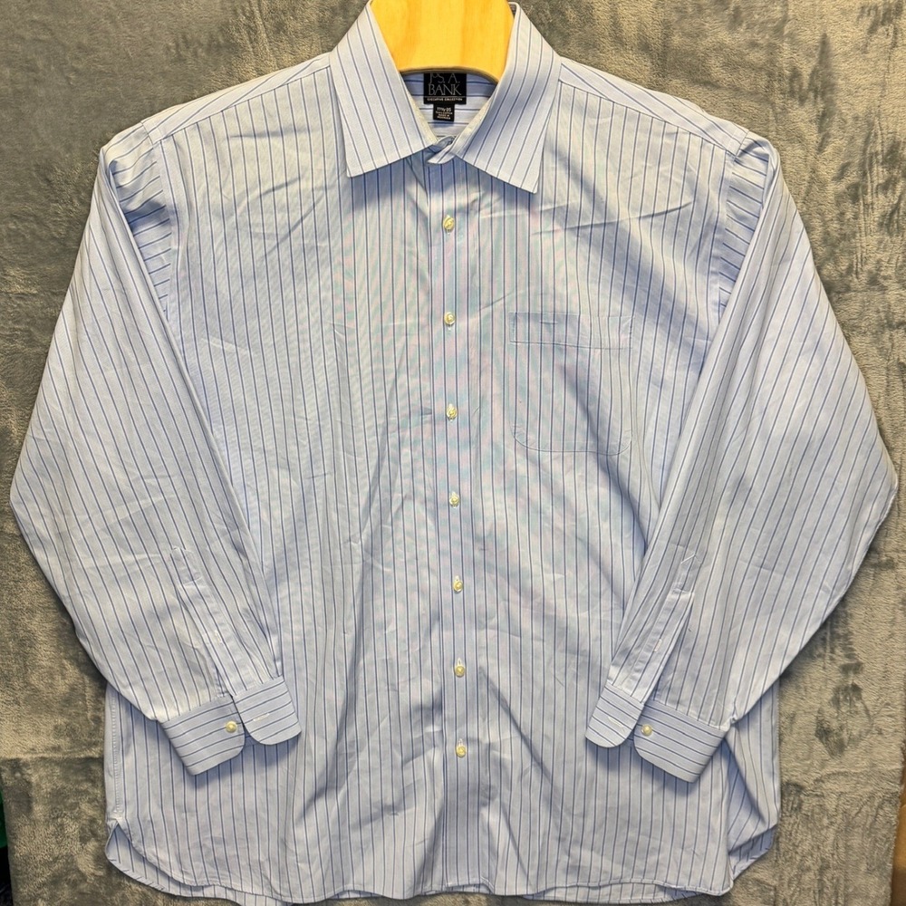 2167 | Jos. A. Bank Executive Collection Striped Cotton Dress Shirt Blue 17.5 35